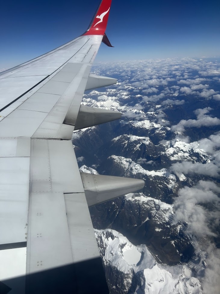 Our first view of the snow capped New Zealand southern Alps.