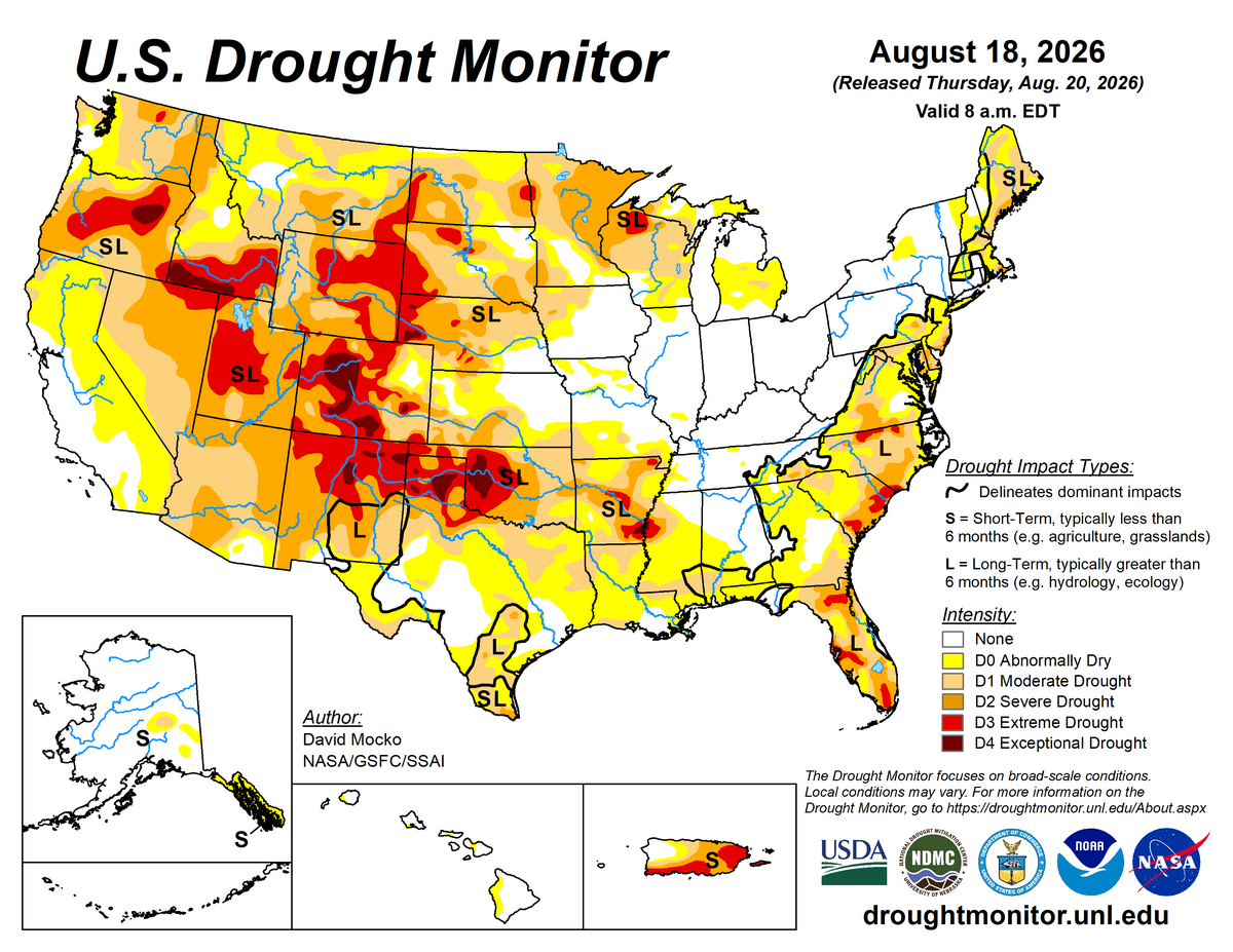 Mildly wet conditions at Cheviot OH 3.4W. Widespread dry and drought conditions in the western half of the US, the East Coast, Florida, and in parts of the Mississippi and Tennessee valleys.  (US Drou
